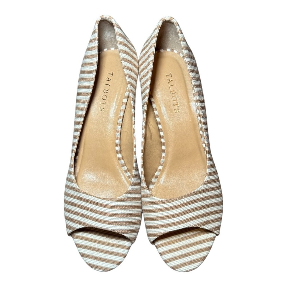 TALBOTS Royce Striped Wedge Peep Toe Sandal 9
